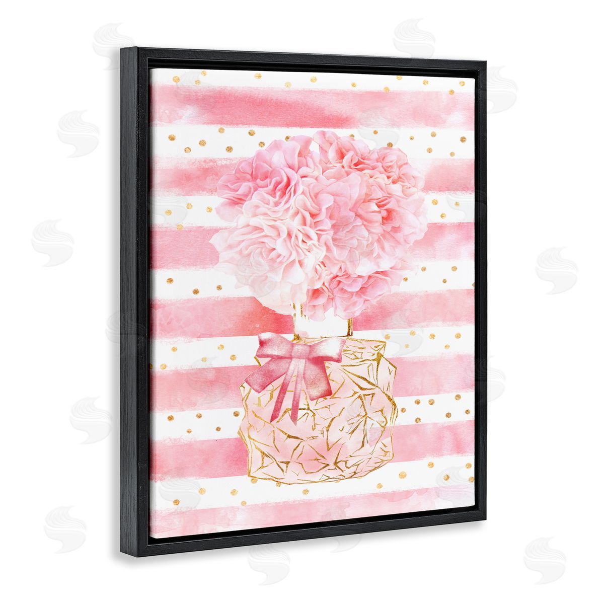 Ziwei Li Striped Pink Floral Fashion Bouquet Black Floater Frame Canvas Art