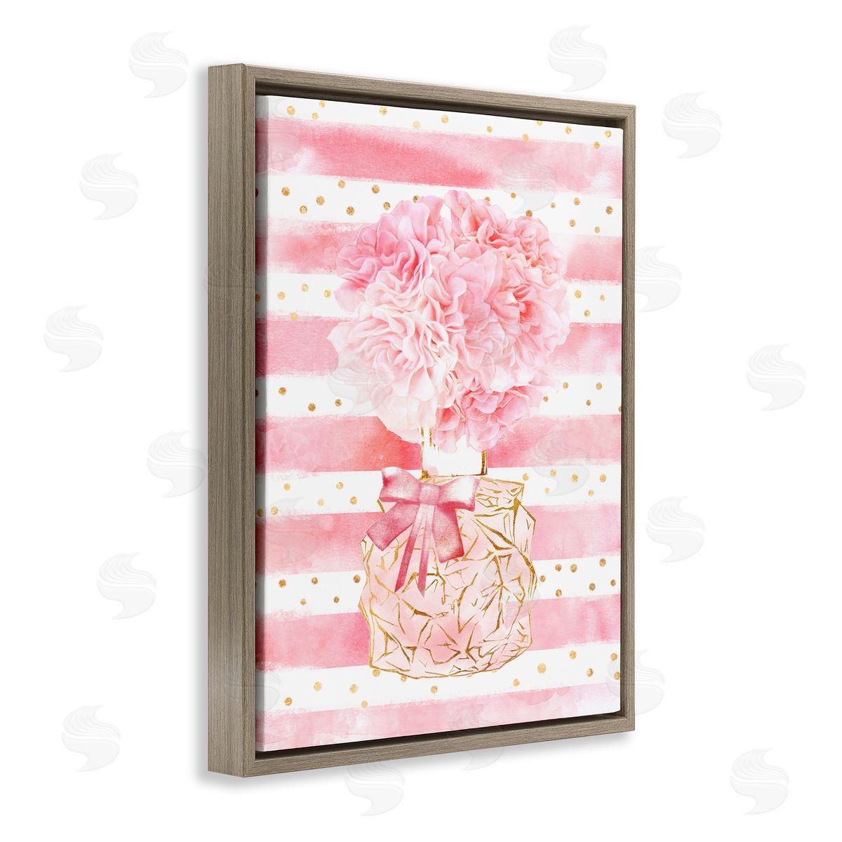 Ziwei Li Striped Pink Floral Fashion Bouquet Brown Floater Frame Canvas Art