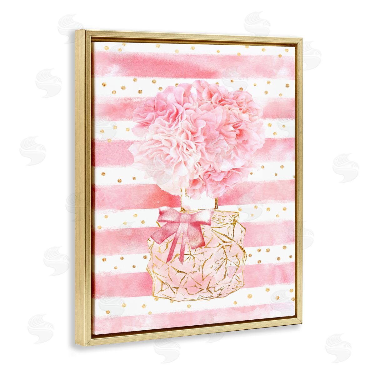 Ziwei Li Striped Pink Floral Fashion Bouquet Gold Floater Frame Canvas Art