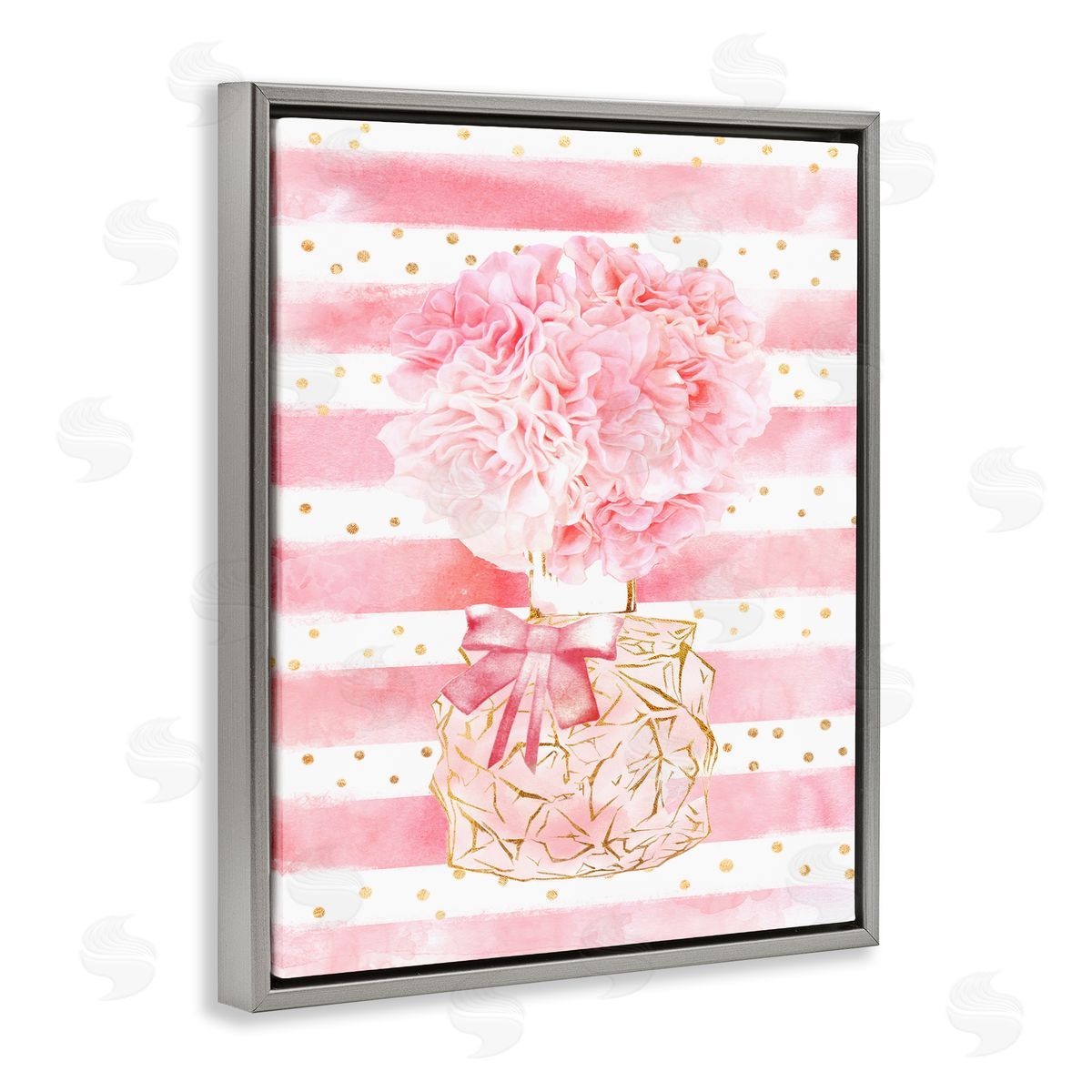 Ziwei Li Striped Pink Floral Fashion Bouquet Gray Floater Frame Canvas Art
