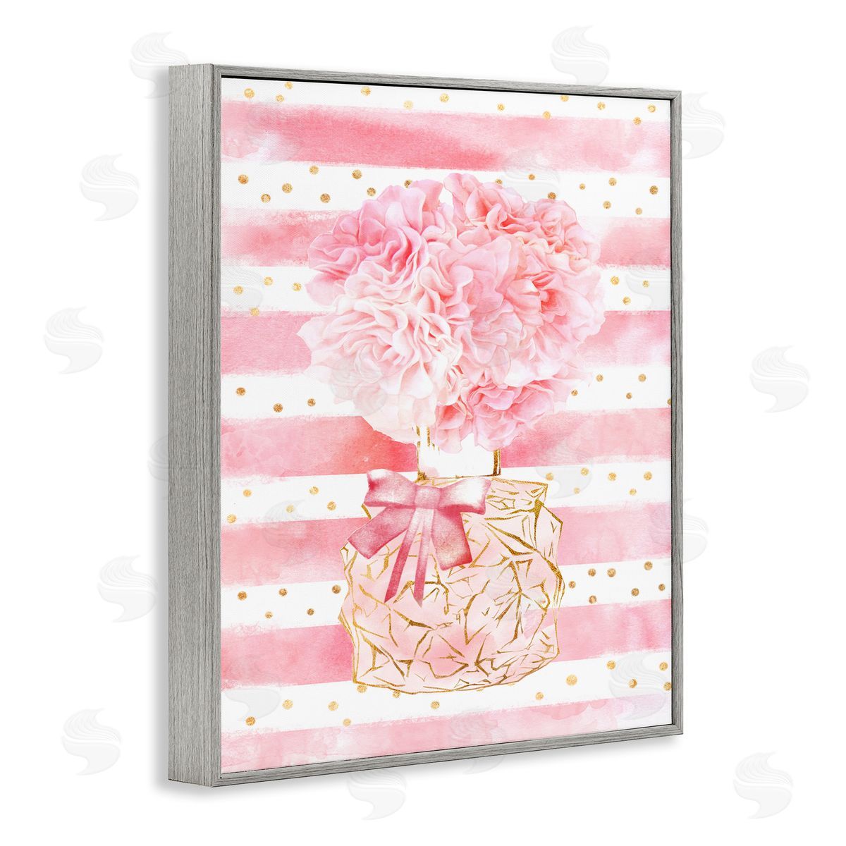 Ziwei Li Striped Pink Floral Fashion Bouquet Gray Framed Giclee Wall Art