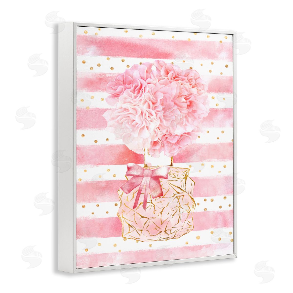 Ziwei Li Striped Pink Floral Fashion Bouquet White Framed Giclee Wall Art