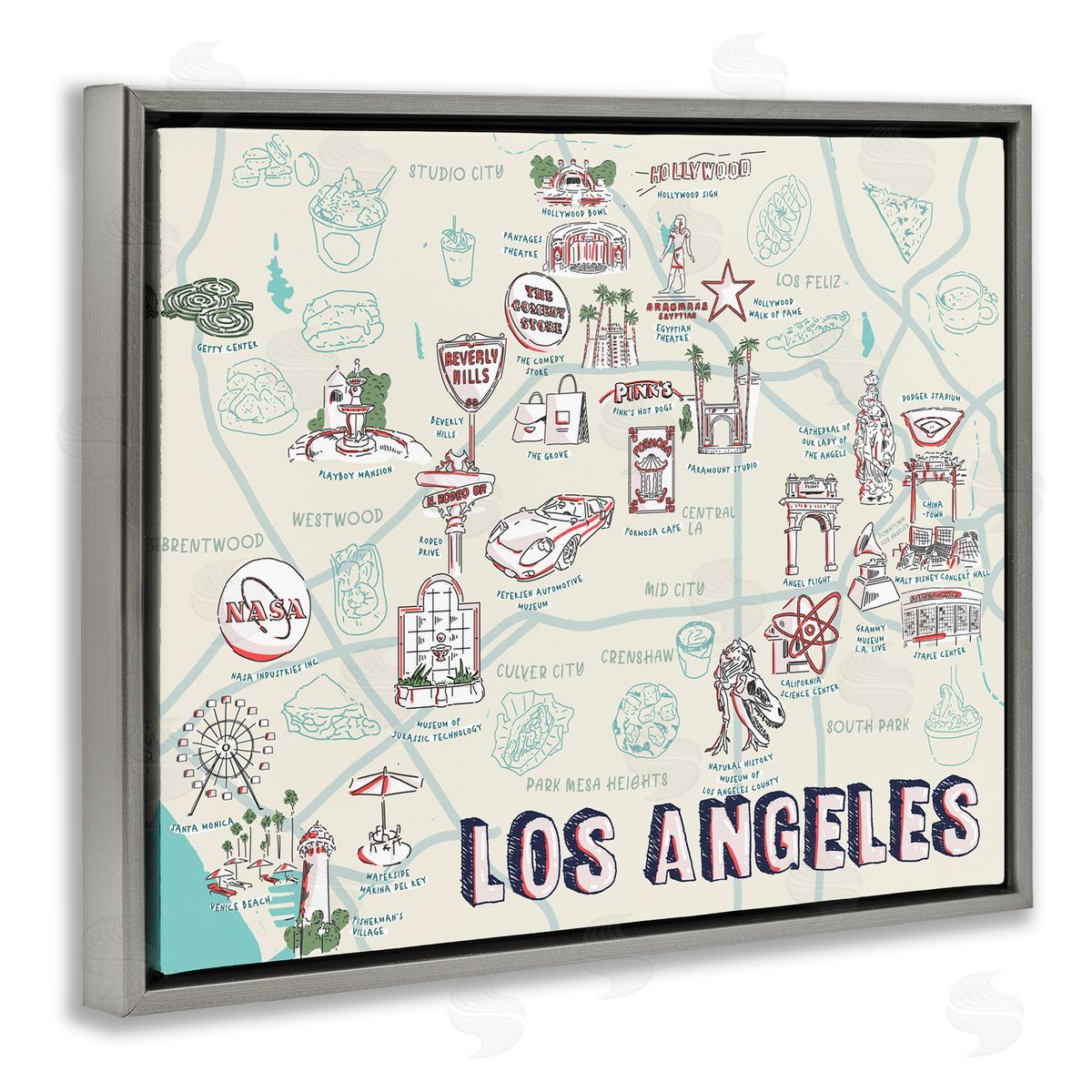 Ziwei Li Los Angeles California Famous Destinations Gray Floater Frame Canvas Art