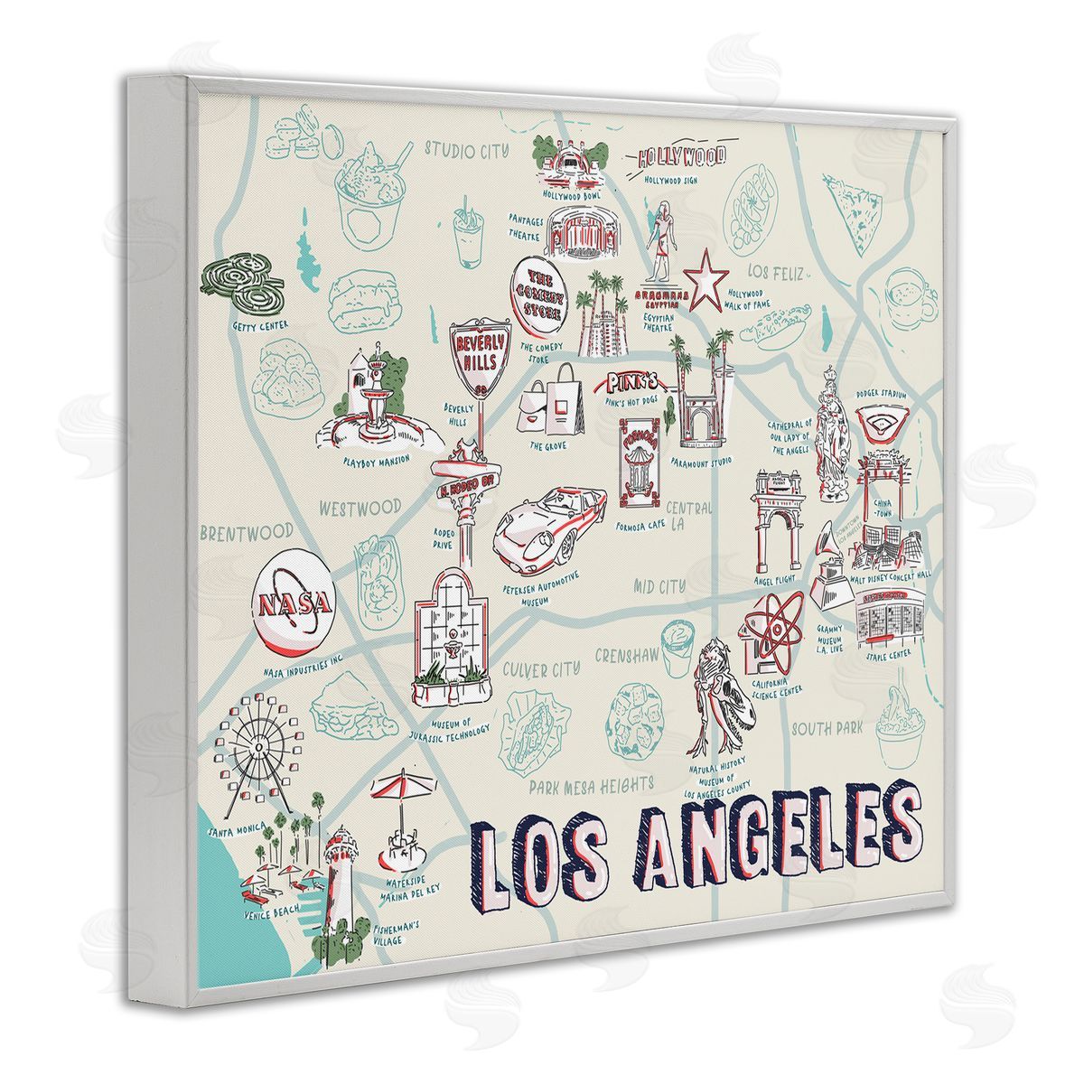 Ziwei Li Los Angeles California Famous Destinations White Framed Giclee Wall Art