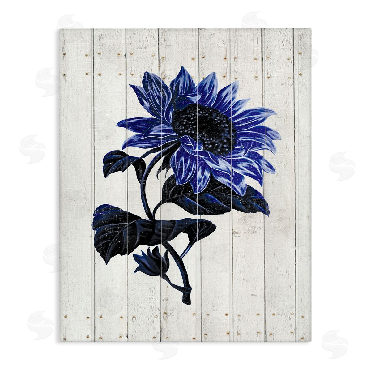 JG Studios Blue Sunflower Illustration White Farm Fence Canvas Wall Art
