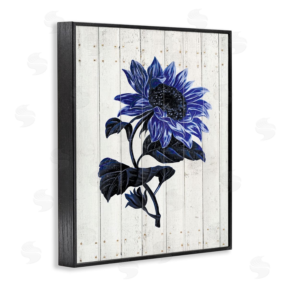 JG Studios Blue Sunflower Illustration White Farm Fence Black Framed Giclee Wall Art