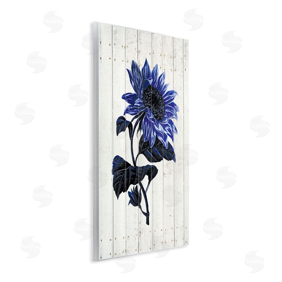 JG Studios Blue Sunflower Illustration White Farm Fence Wall Plaque Art