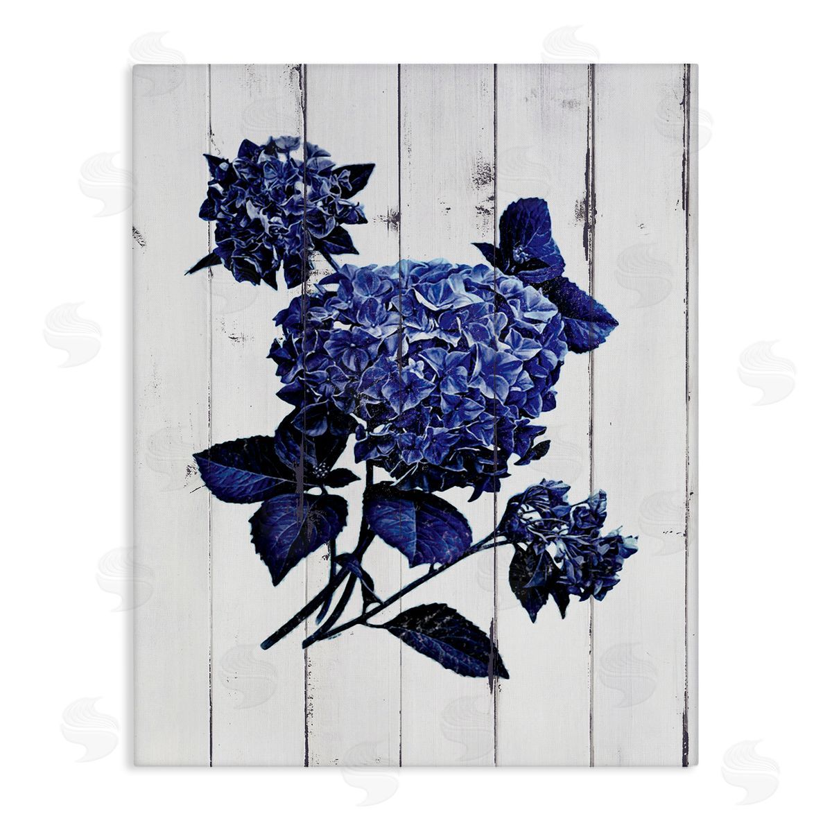 JG Studios Blue Hydrangea Distressed Wood Pattern  Canvas Wall Art