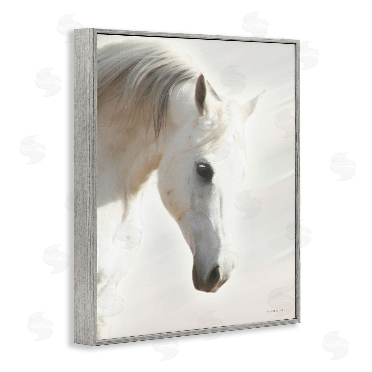 Kari Brooks White Stallion Portrait Southwestern Horse Gray Framed Giclee Wall Art