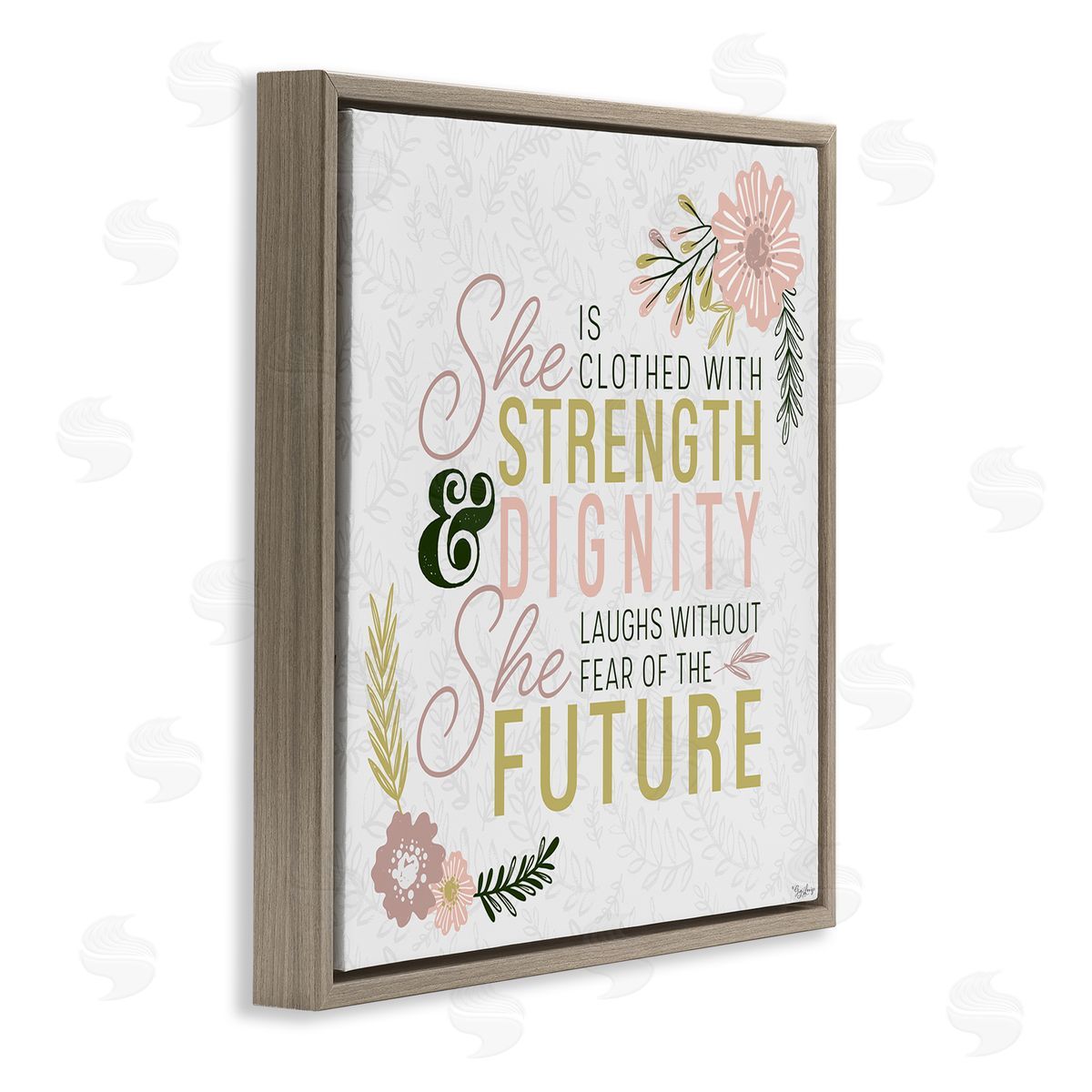 Gigi Louise She's Clothed with Strength Florals Brown Floater Frame Canvas Art