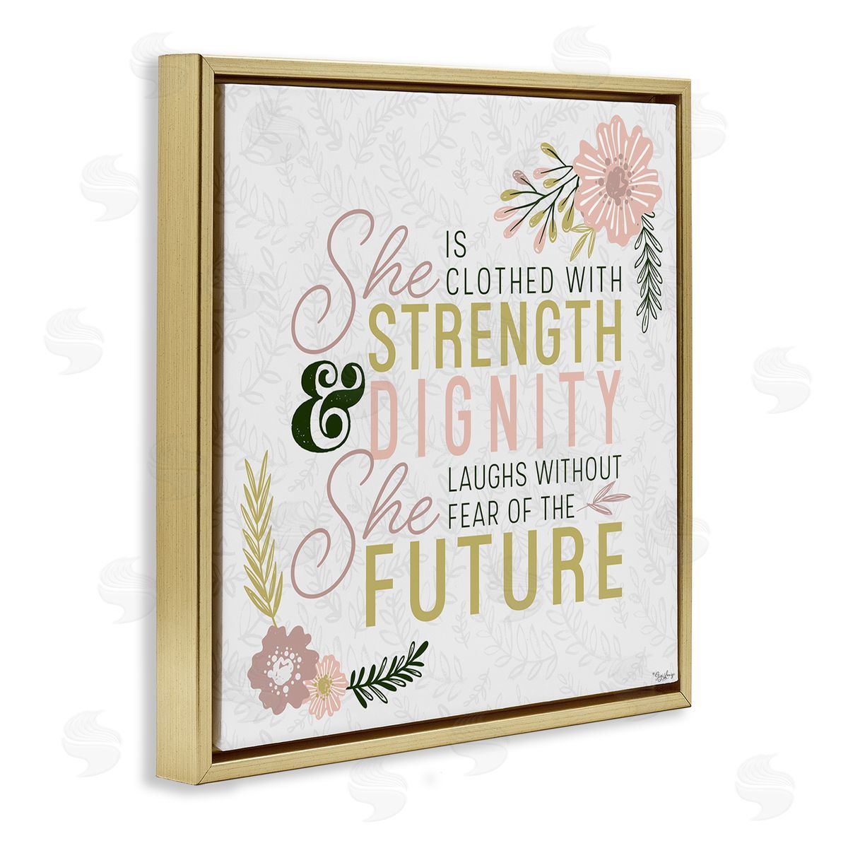 Gigi Louise She's Clothed with Strength Florals Gold Floater Frame Canvas Art
