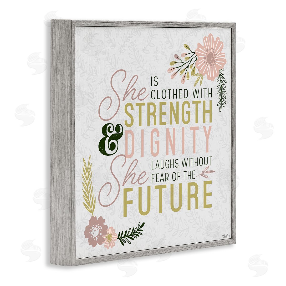 Gigi Louise She's Clothed with Strength Florals Gray Framed Giclee Wall Art