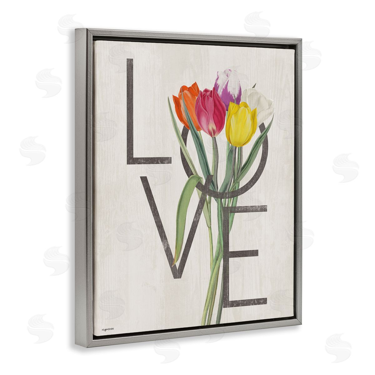 Lady Louise Designs Rustic Love Colorful Farm Tulips Gray Floater Frame Canvas Art