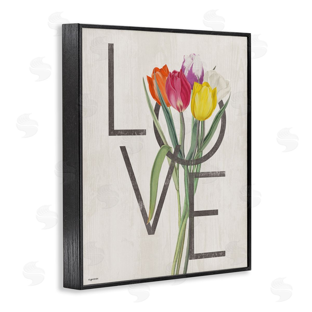 Lady Louise Designs Rustic Love Colorful Farm Tulips Black Framed Giclee Wall Art