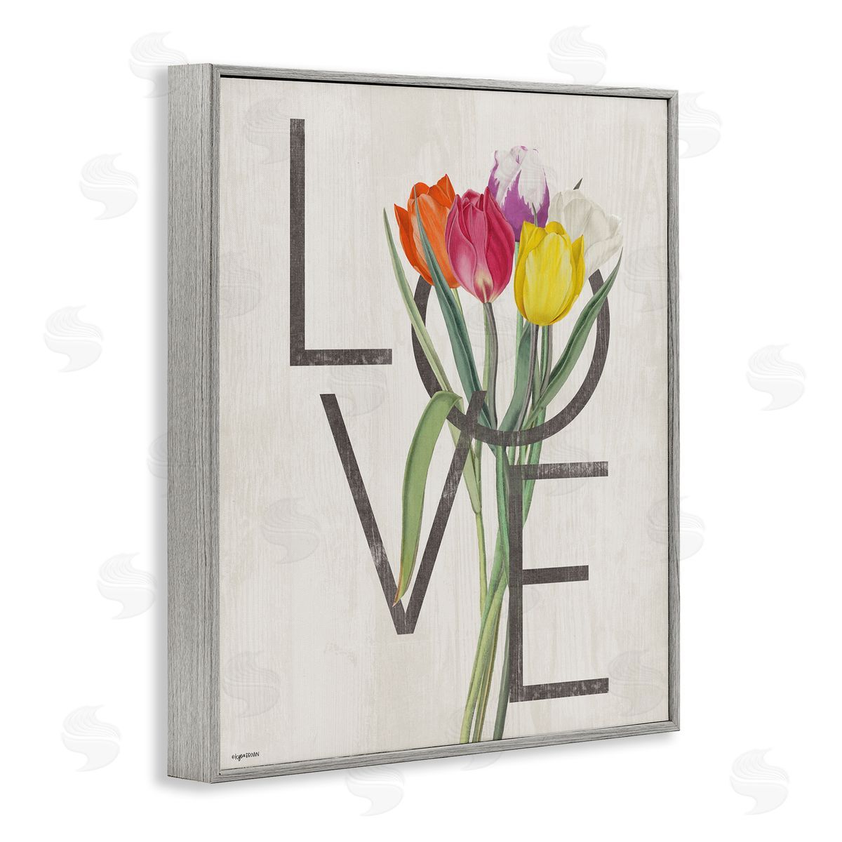 Lady Louise Designs Rustic Love Colorful Farm Tulips Gray Framed Giclee Wall Art