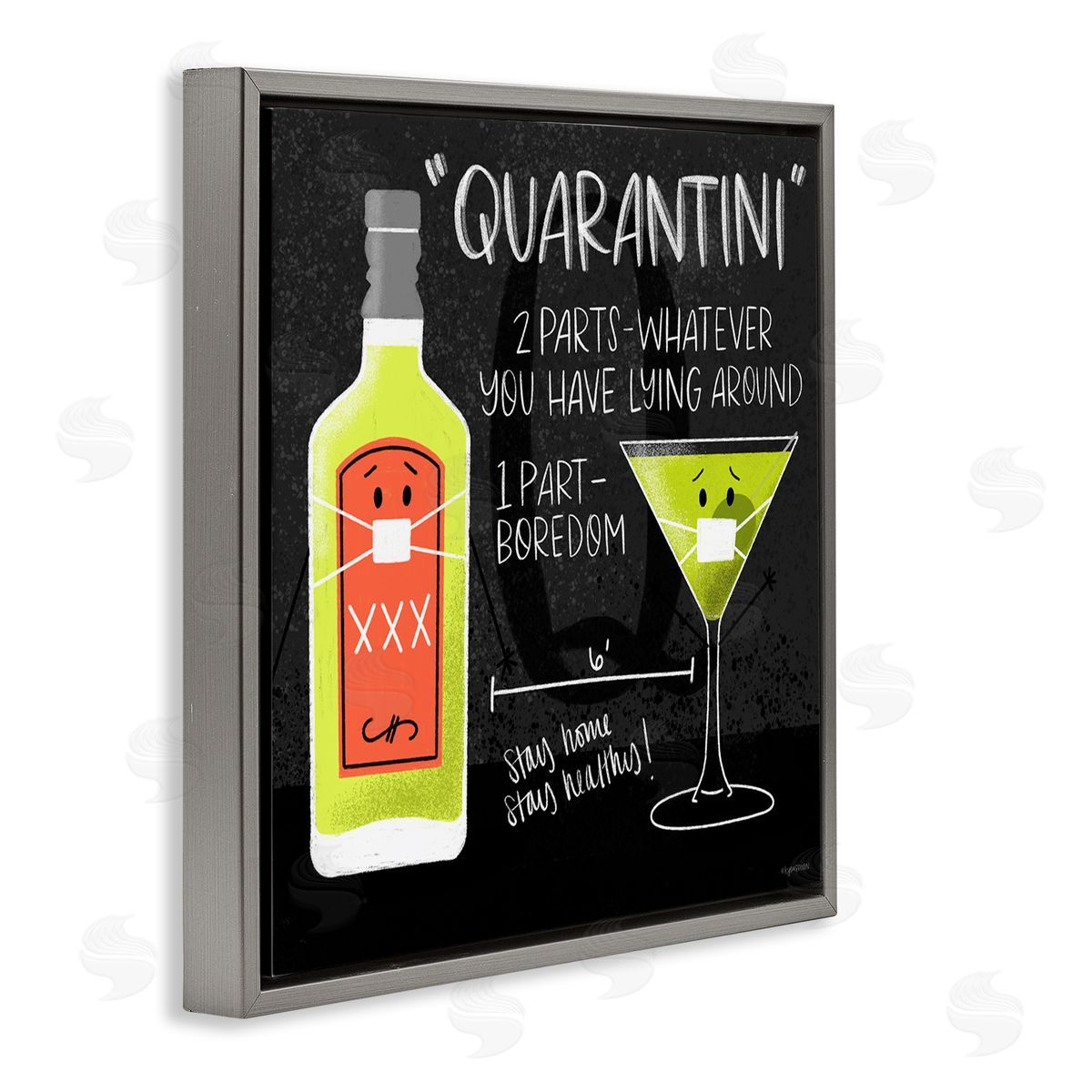 Lady Louise Designs Quarantini Recipe Covid Cocktail Gray Floater Frame Canvas Art