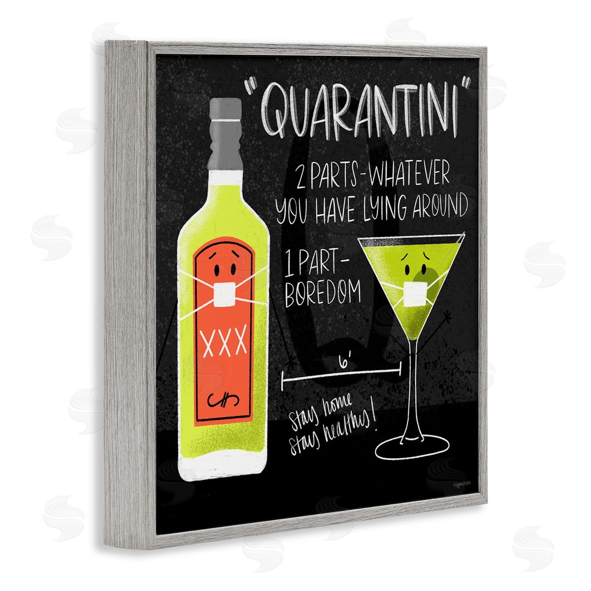Lady Louise Designs Quarantini Recipe Covid Cocktail Gray Framed Giclee Wall Art