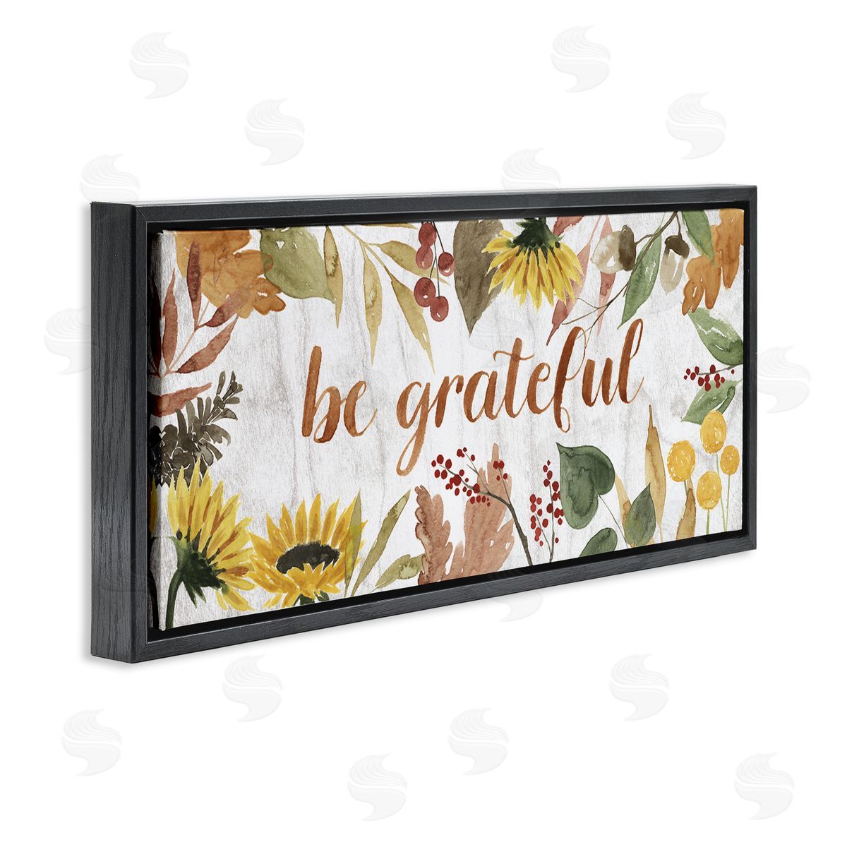 Grace Popp Be Grateful Autumn Sunflower Border Black Floater Frame Canvas Art