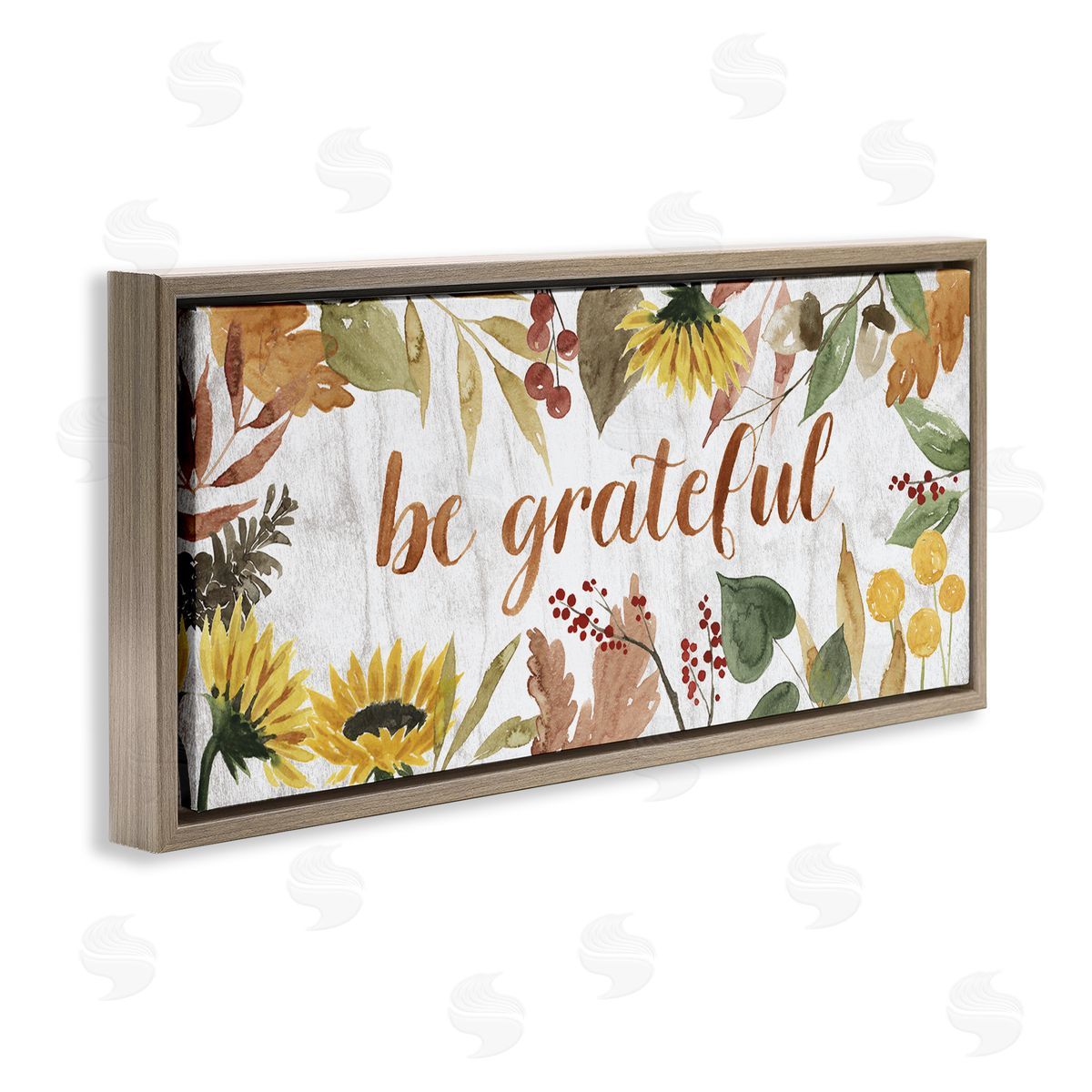 Grace Popp Be Grateful Autumn Sunflower Border Brown Floater Frame Canvas Art