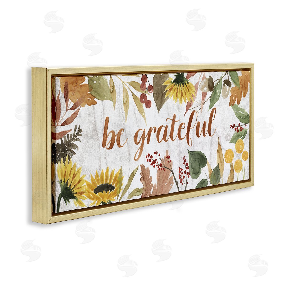 Grace Popp Be Grateful Autumn Sunflower Border Gold Floater Frame Canvas Art
