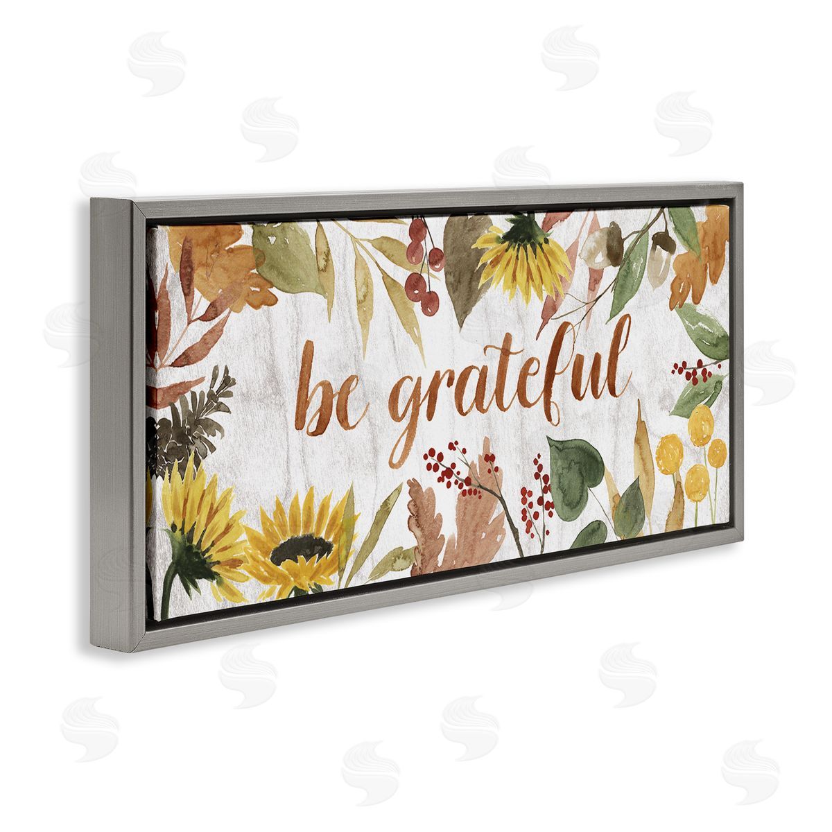 Grace Popp Be Grateful Autumn Sunflower Border Gray Floater Frame Canvas Art