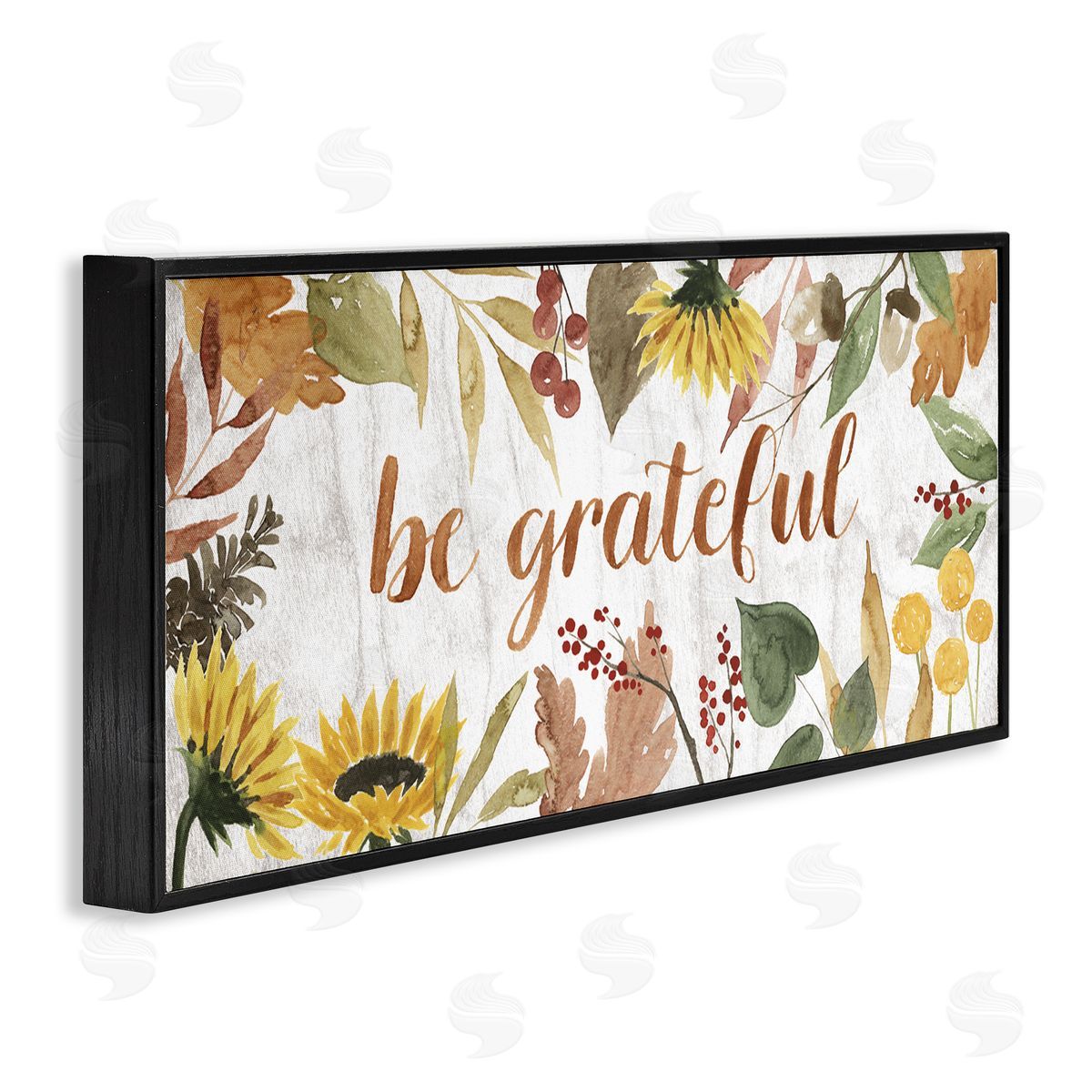 Grace Popp Be Grateful Autumn Sunflower Border Black Framed Giclee Wall Art