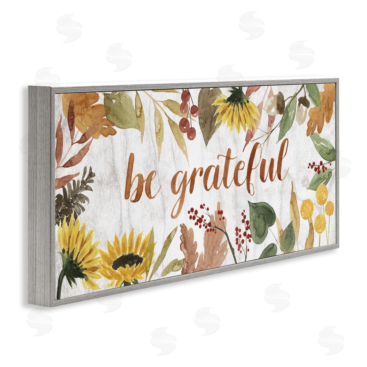 Grace Popp Be Grateful Autumn Sunflower Border Gray Framed Giclee Wall Art