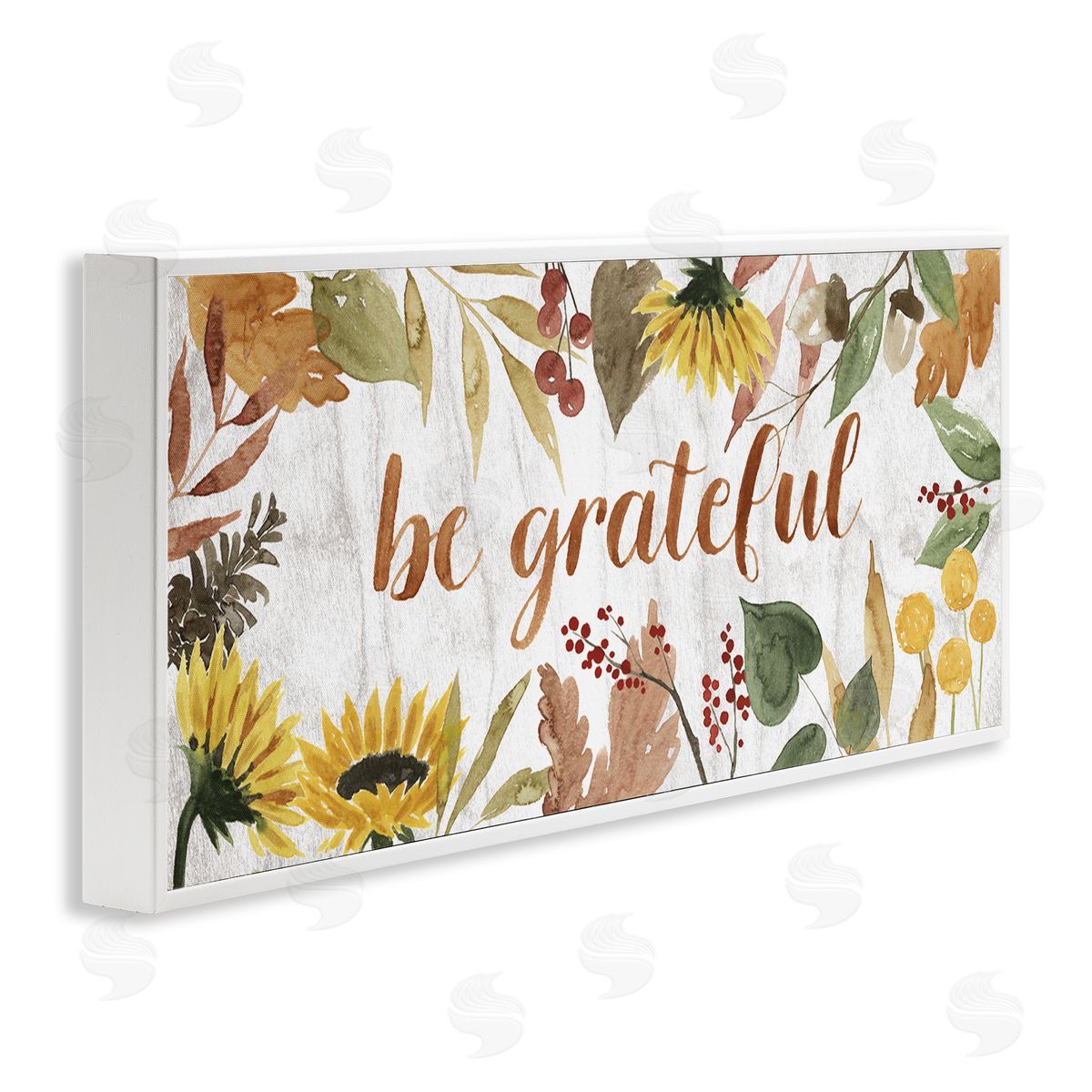 Grace Popp Be Grateful Autumn Sunflower Border White Framed Giclee Wall Art