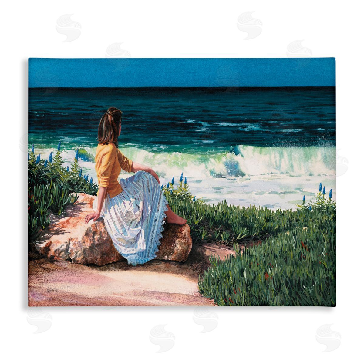Heide Presse Woman Gazing at Beach Coast Canvas Wall Art