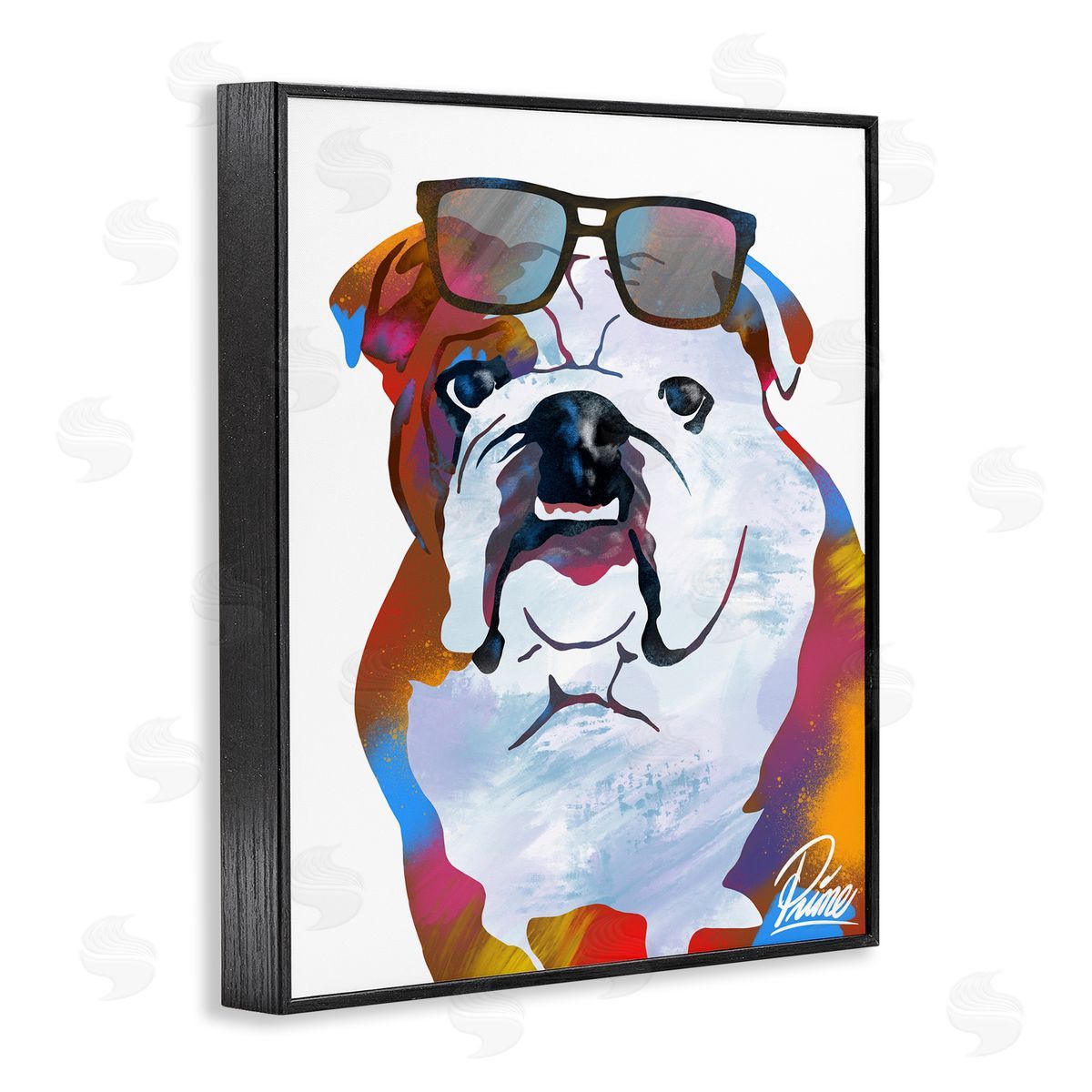 Marcus Prime Colorful Bulldog Portrait Stylish Sunglasses Black Framed Giclee Wall Art