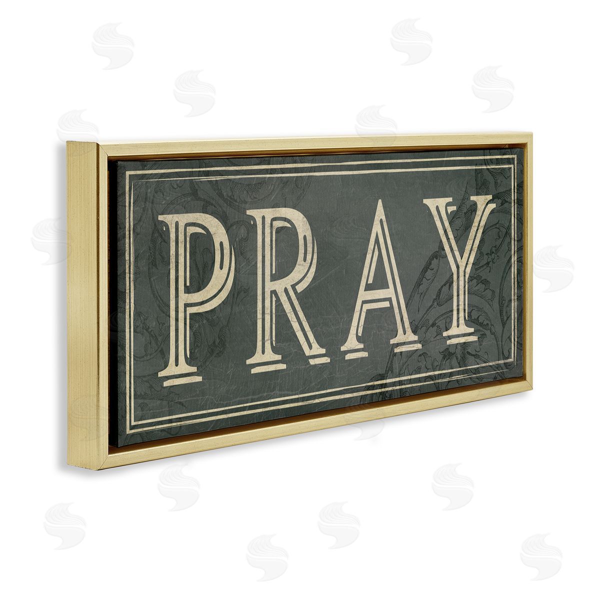 Milli Villa Spiritual Pray Green Vine Detailing Gold Floater Frame Canvas Art