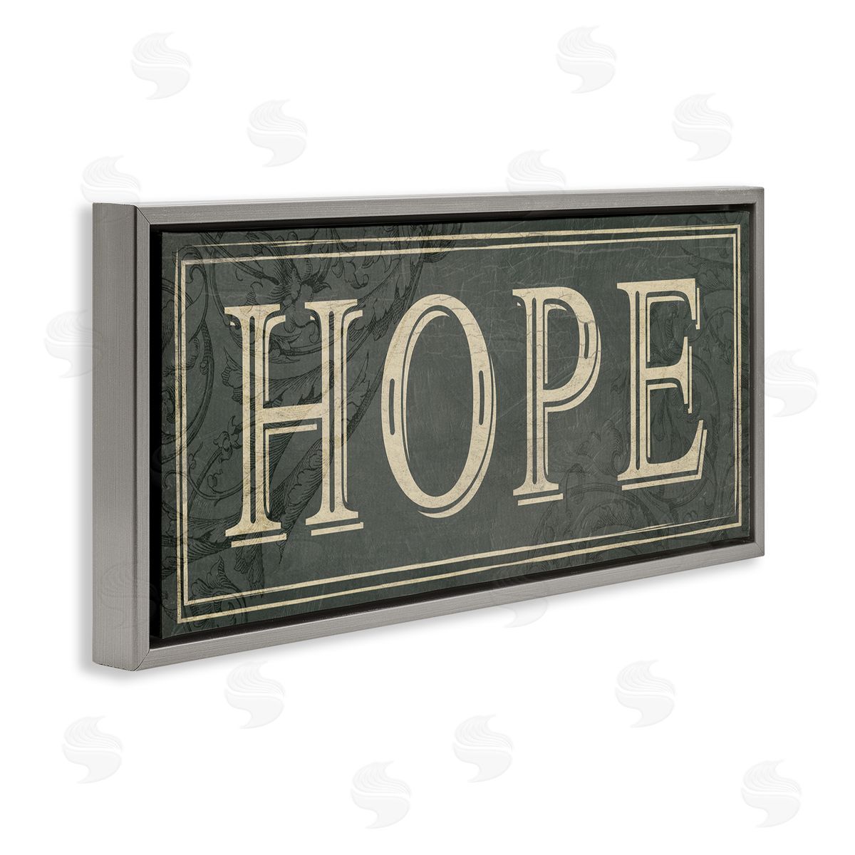 Milli Villa Elegant Hope Green Vine Details Gray Floater Frame Canvas Art