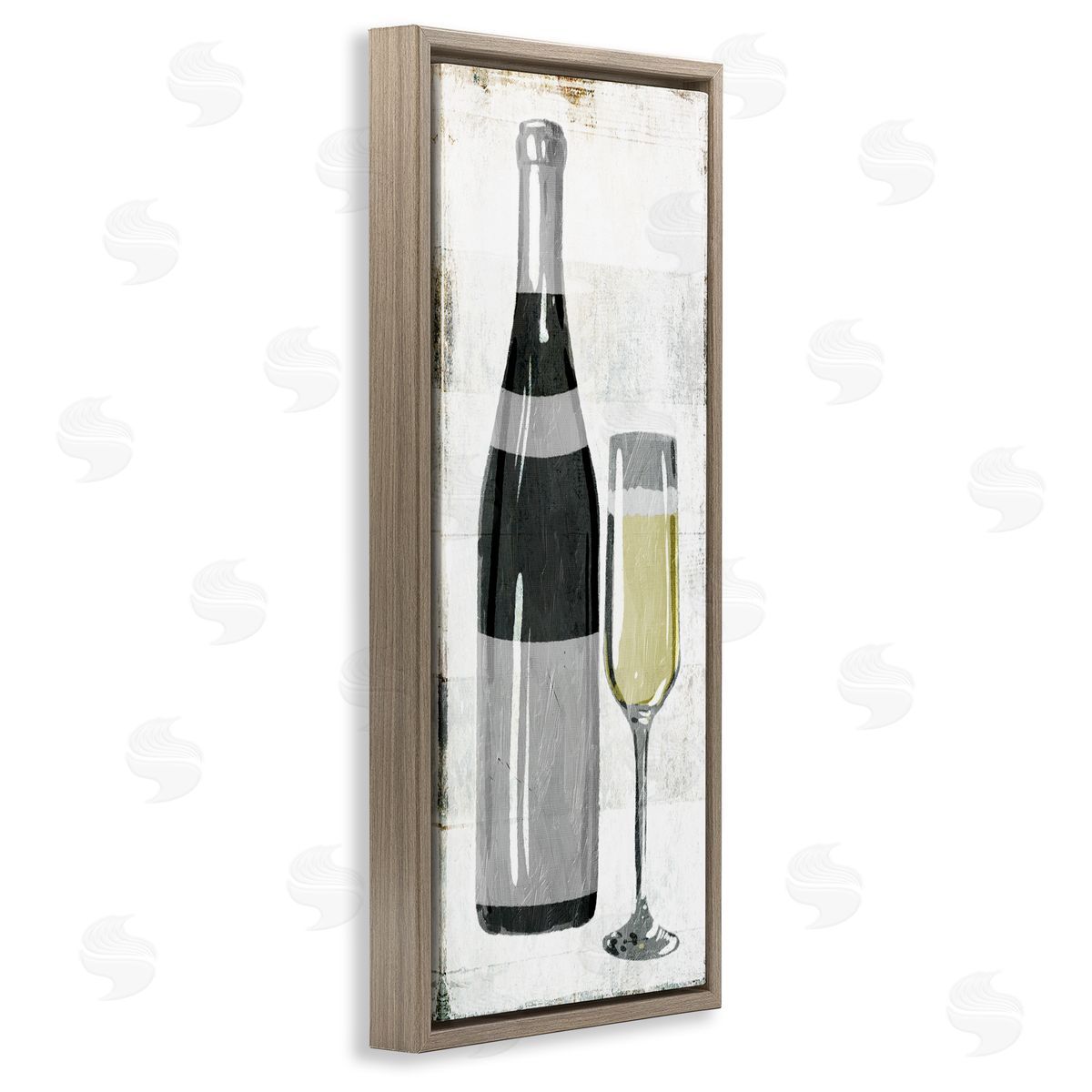 Milli Villa Rustic Champagne Glass Painted Wood Brown Floater Frame Canvas Art