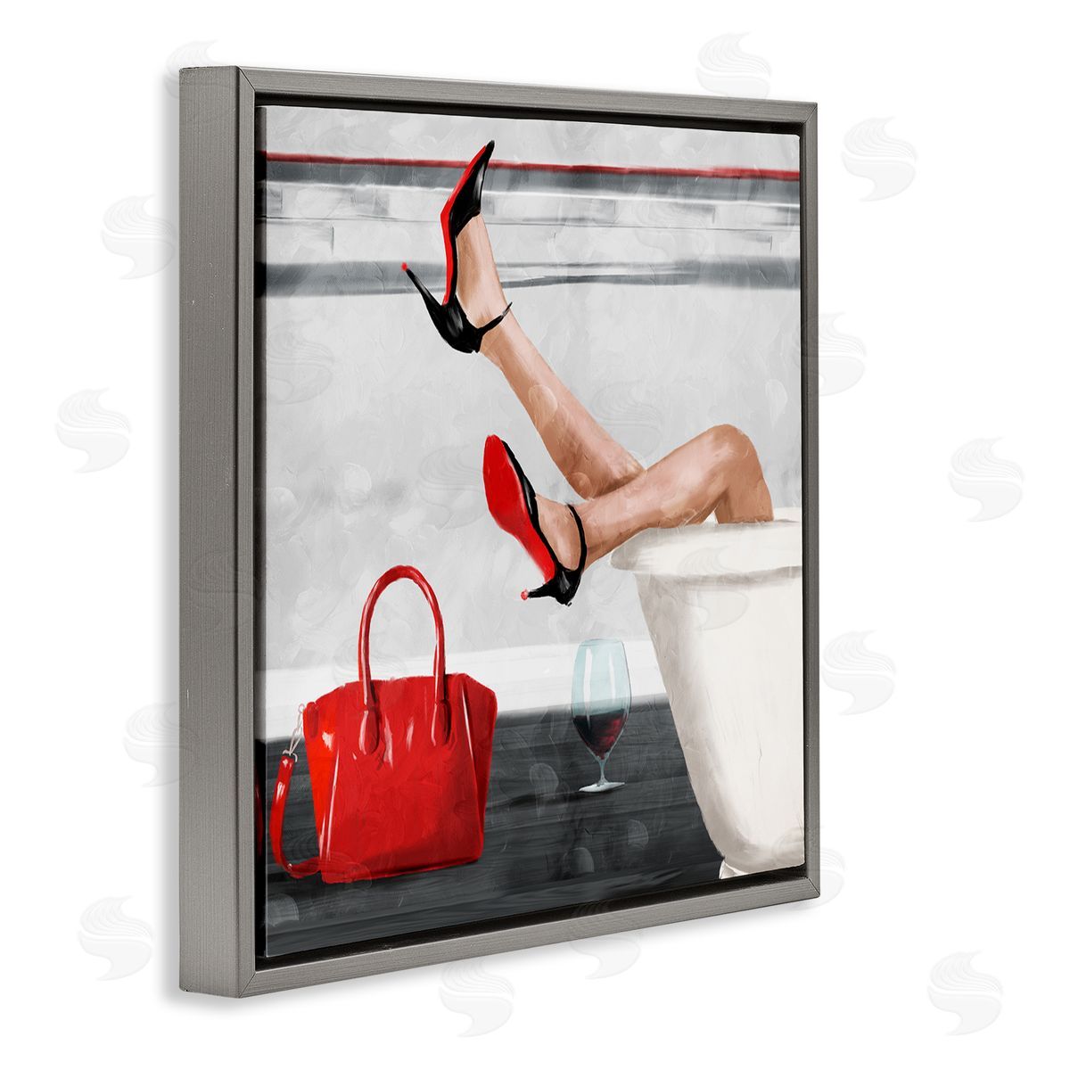 Milli Villa Women's Fashion Bathroom Red Wine Heels Gray Floater Frame Canvas Art
