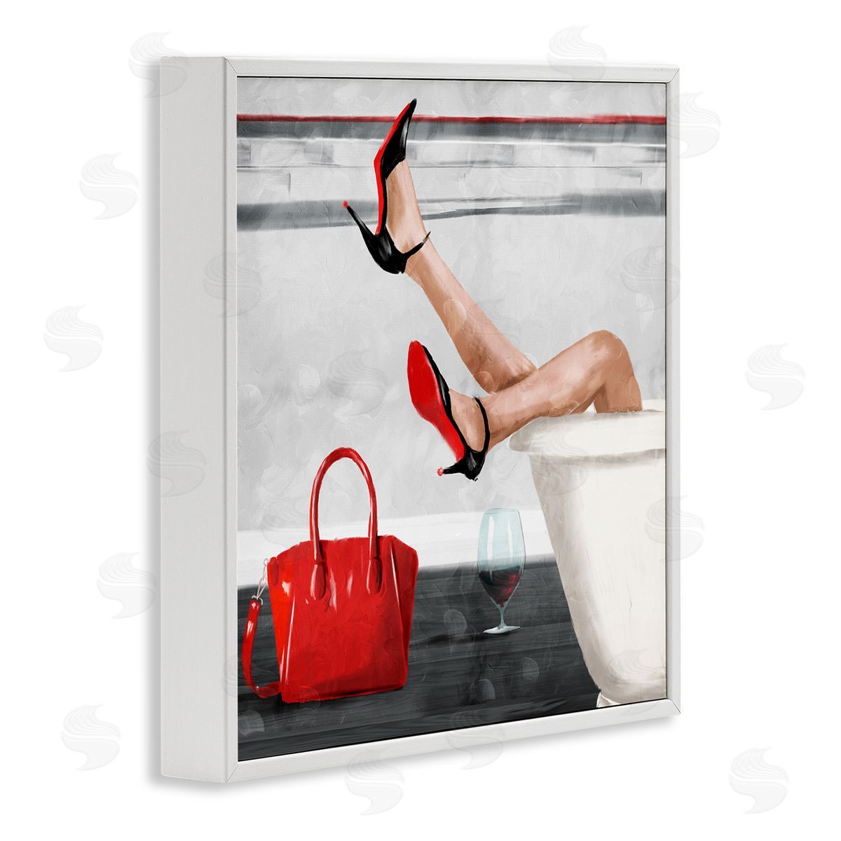 Milli Villa Women's Fashion Bathroom Red Wine Heels White Framed Giclee Wall Art