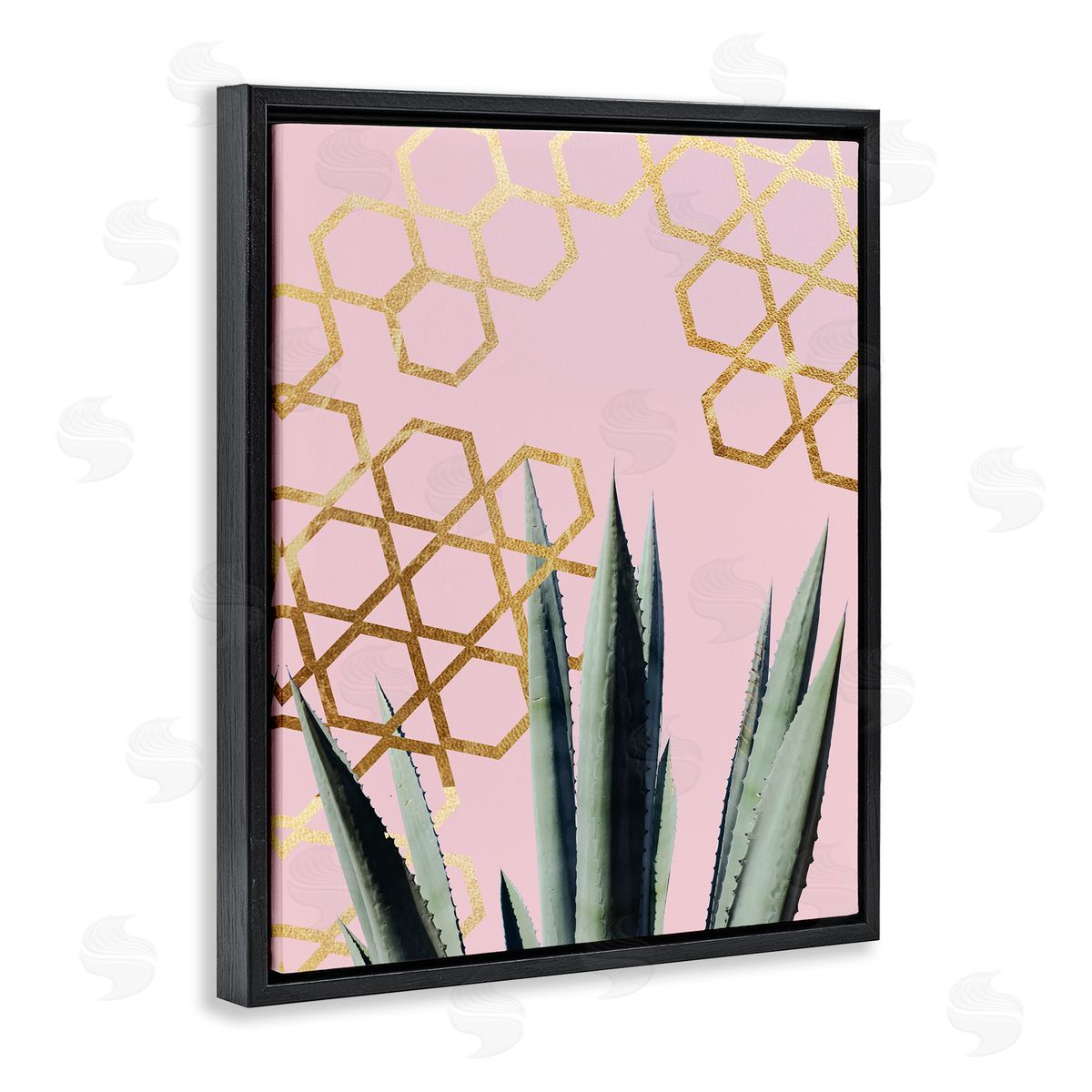 Stupell Studio Abstract Pink Geometric Pattern Cacti Black Floater Frame Canvas Art