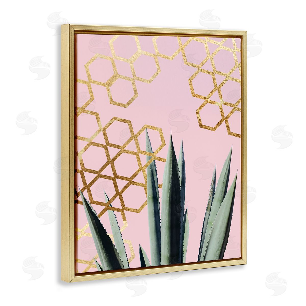 Stupell Studio Abstract Pink Geometric Pattern Cacti Gold Floater Frame Canvas Art