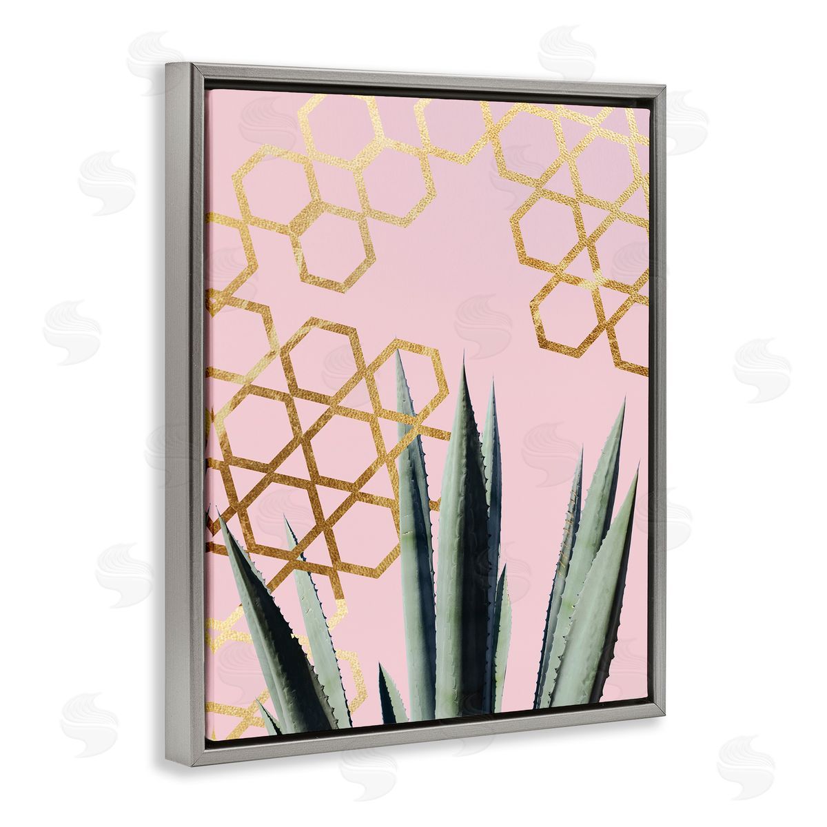 Stupell Studio Abstract Pink Geometric Pattern Cacti Gray Floater Frame Canvas Art