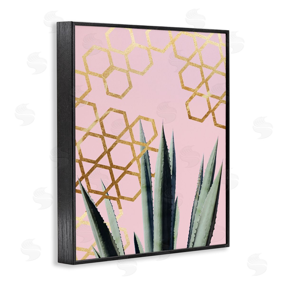 Stupell Studio Abstract Pink Geometric Pattern Cacti Black Framed Giclee Wall Art