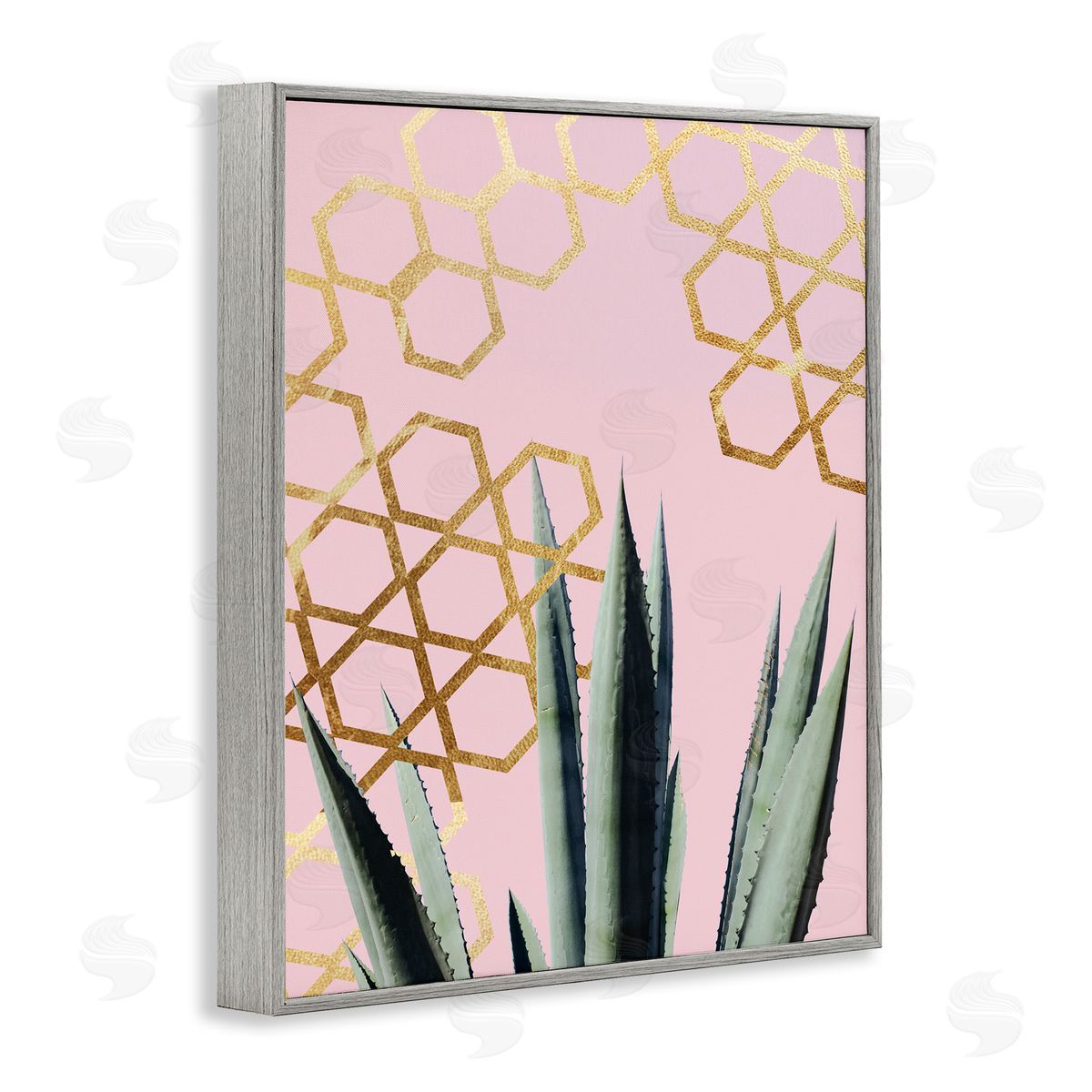 Stupell Studio Abstract Pink Geometric Pattern Cacti Gray Framed Giclee Wall Art