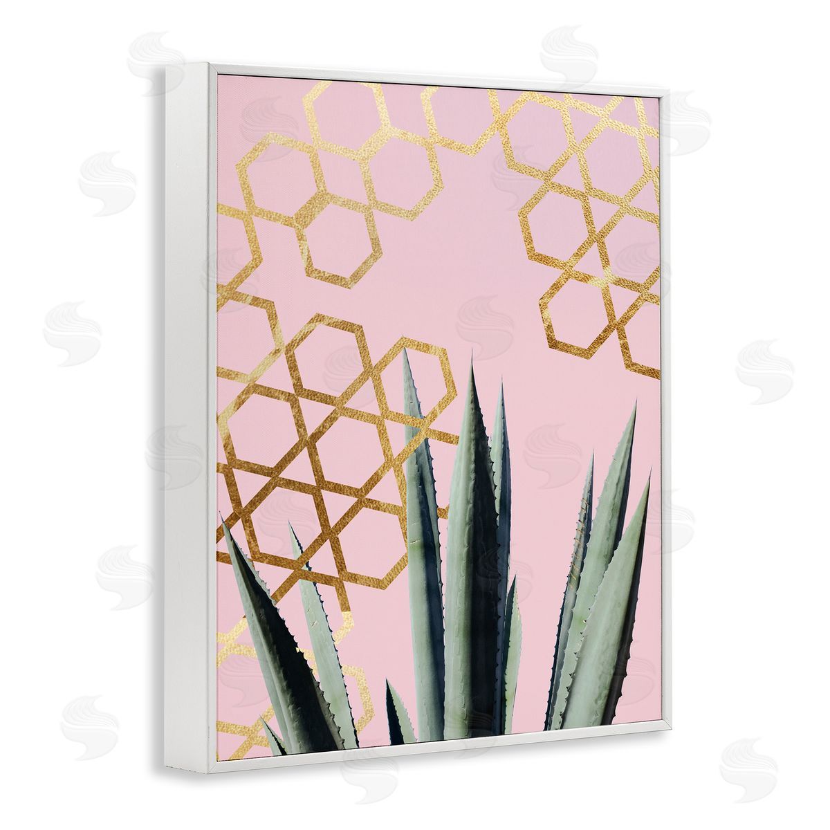 Stupell Studio Abstract Pink Geometric Pattern Cacti White Framed Giclee Wall Art