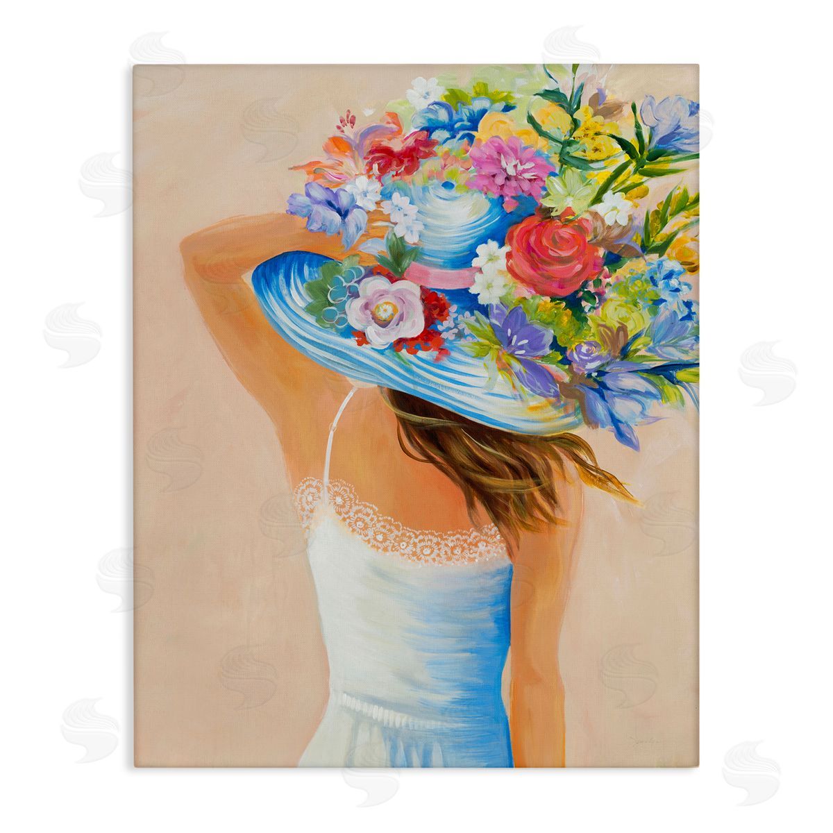 Liz Jardine Girl Holding Floral Bouquet Brimmed Hat Canvas Wall Art