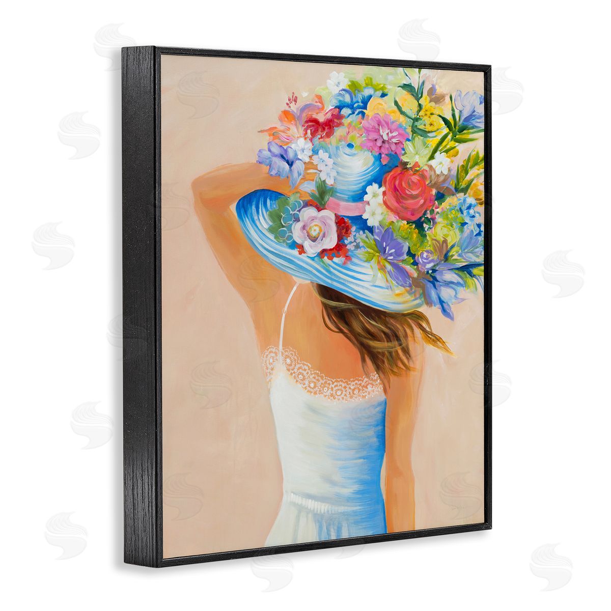 Liz Jardine Girl Holding Floral Bouquet Brimmed Hat Black Framed Giclee Wall Art