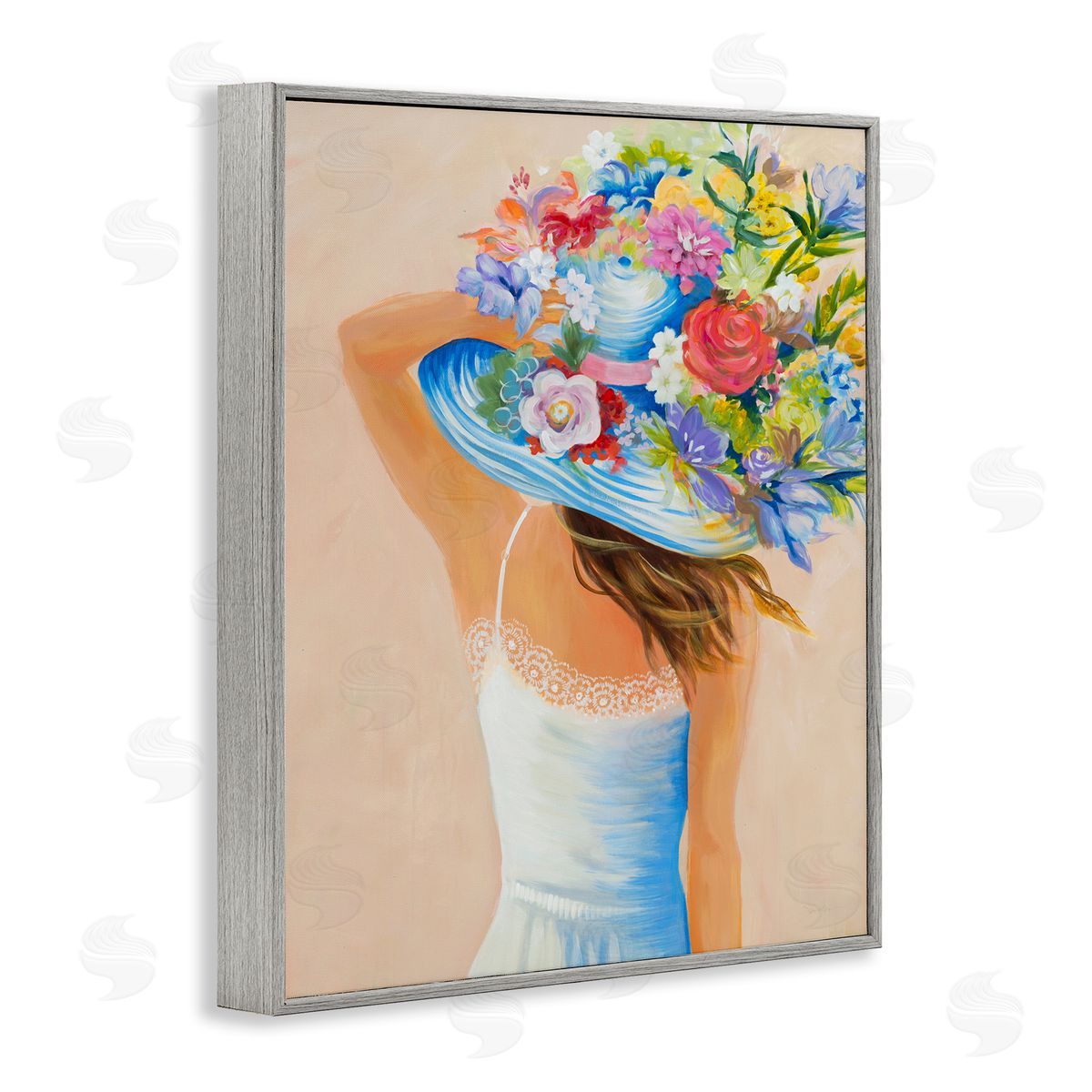 Liz Jardine Girl Holding Floral Bouquet Brimmed Hat Gray Framed Giclee Wall Art