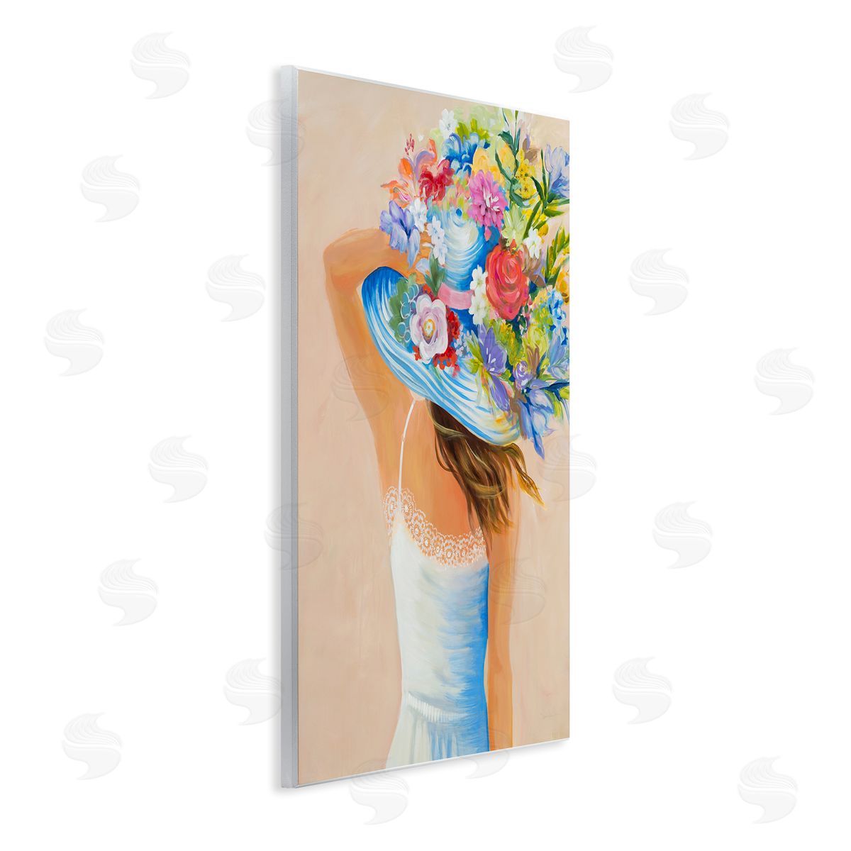 Liz Jardine Girl Holding Floral Bouquet Brimmed Hat Wall Plaque Art