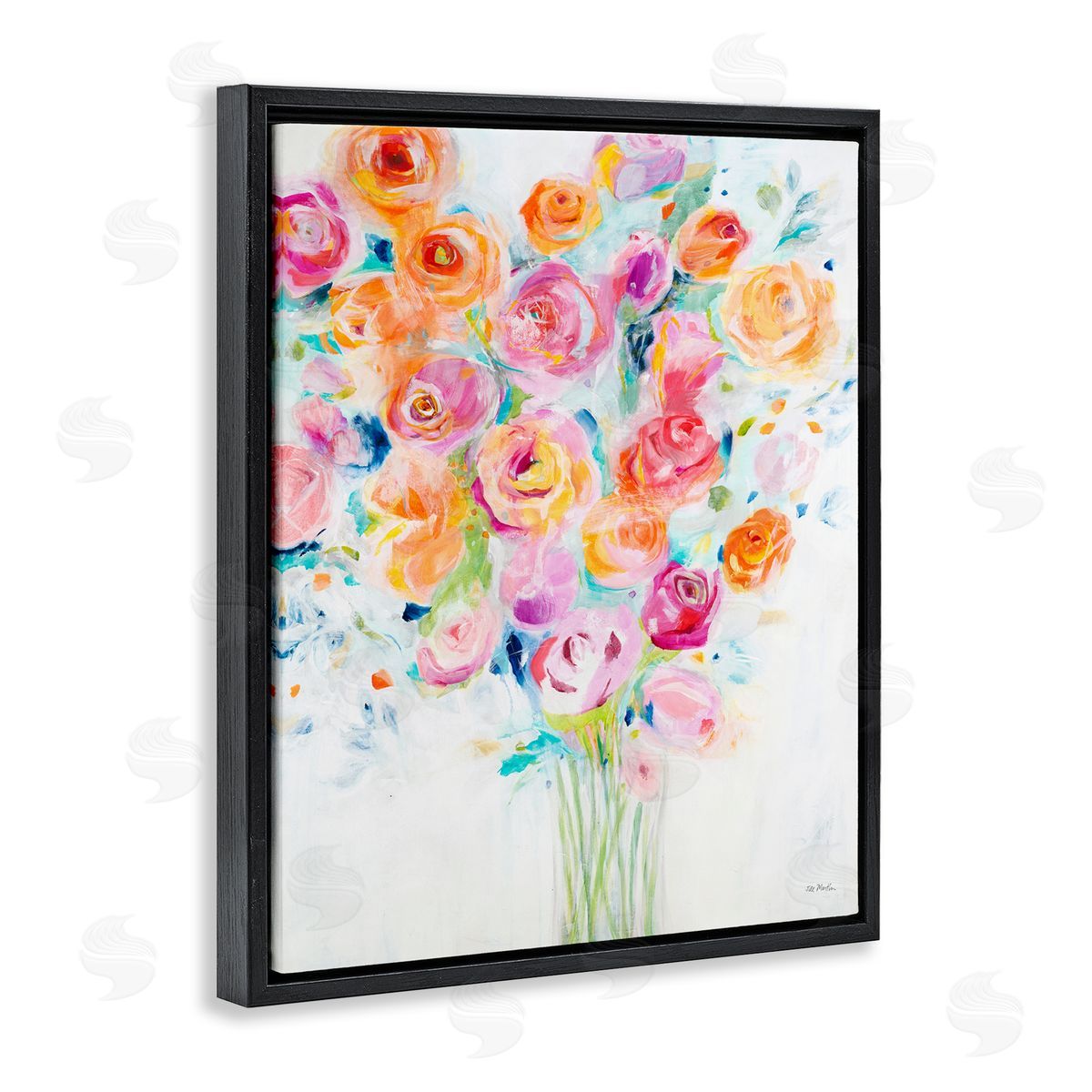 Jill Martin Festive Spring Florals Curved Petals Black Floater Frame Canvas Art