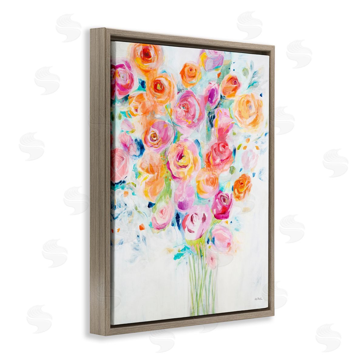 Jill Martin Festive Spring Florals Curved Petals Brown Floater Frame Canvas Art
