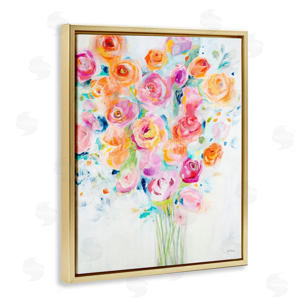 Jill Martin Festive Spring Florals Curved Petals Gold Floater Frame Canvas Art