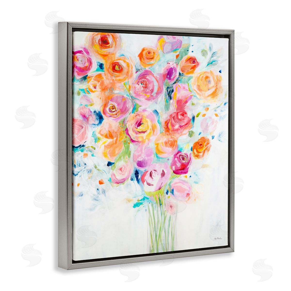 Jill Martin Festive Spring Florals Curved Petals Gray Floater Frame Canvas Art