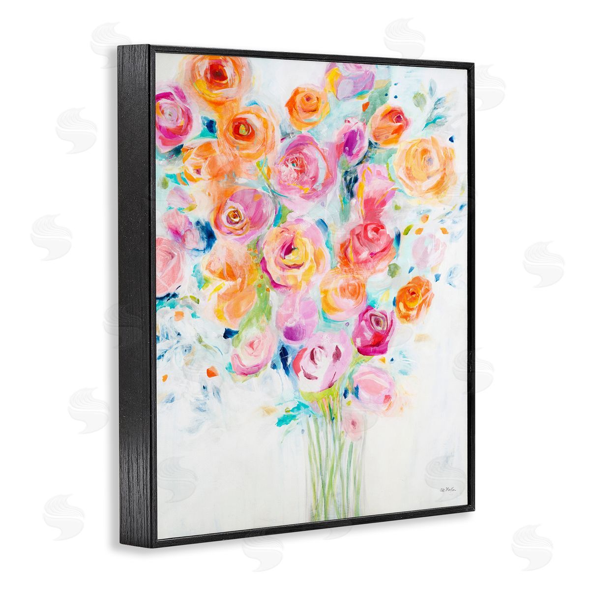 Jill Martin Festive Spring Florals Curved Petals Black Framed Giclee Wall Art